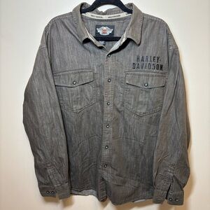 Harley Davidson Men’s Long Sleeve 2XL Cotton Button Down Moto Biker Utility